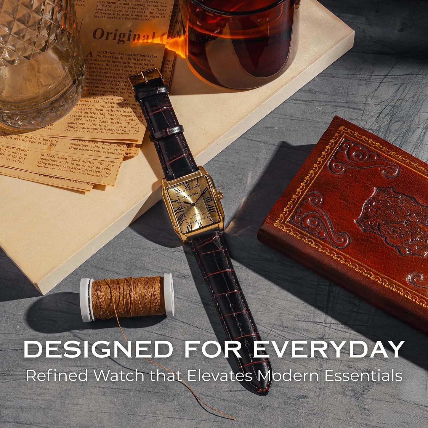 HOTMiykon Vintage Watches for Men – Classic Tank Square Analog Watch with Genuine Leather Wrist Strap, Mens Dress Watches – Japanese Quartz, Waterproof to 100ft
