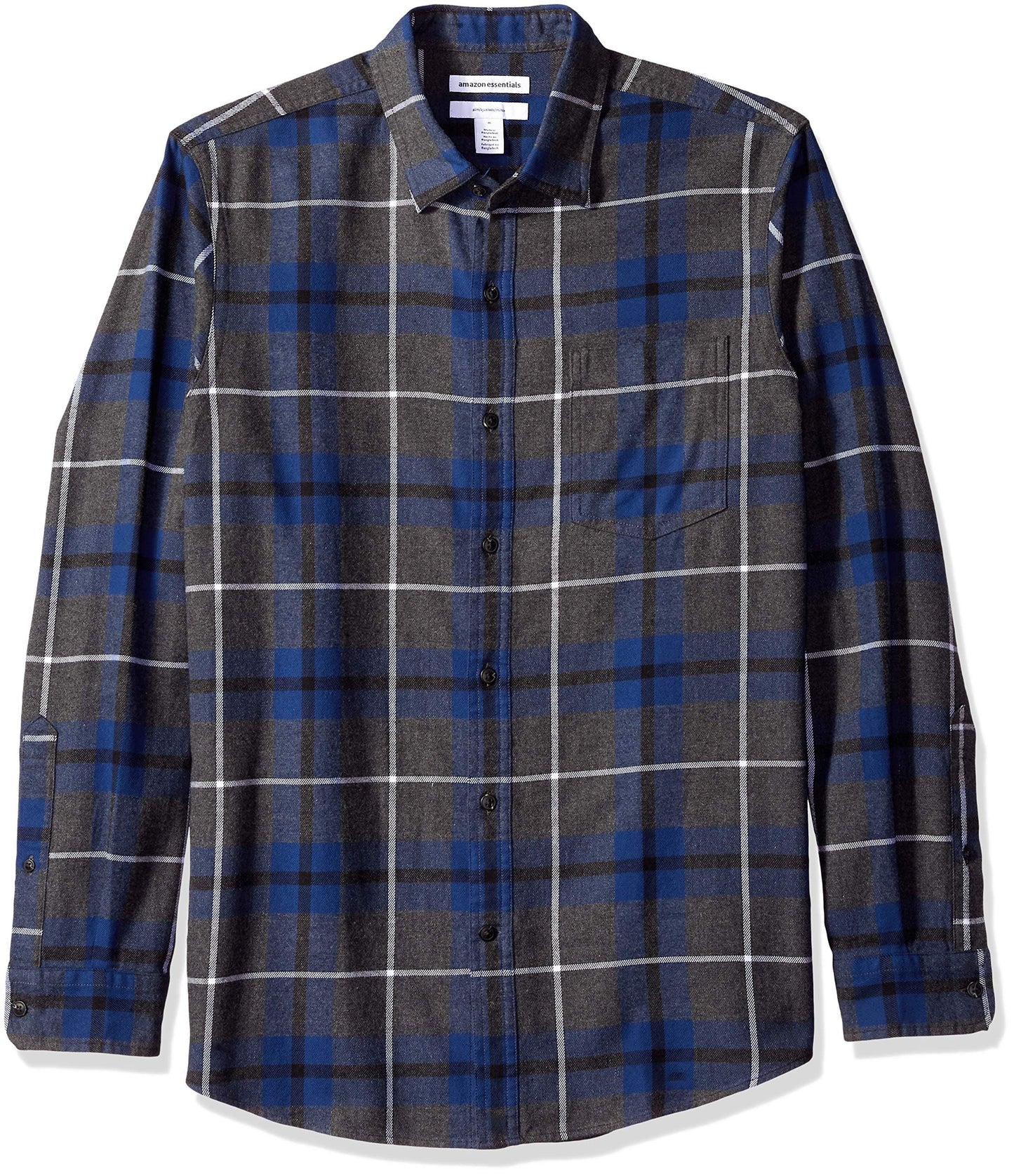 HOTAmazon Essentials Men's Regular Fit Long-Sleeve Flannel Shirt, Soft Brushed Cotton, Lightweight yet Warm
