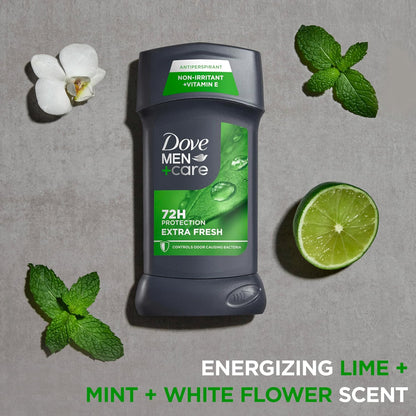 HOTDOVE MEN + CARE Antiperspirant Deodorant Stick for Men 4 Count Extra Fresh with 72-hour Sweat & Odor Protection with 1/4 Moisturizing Cream & Long-lasting Citrus scent 2.7 oz