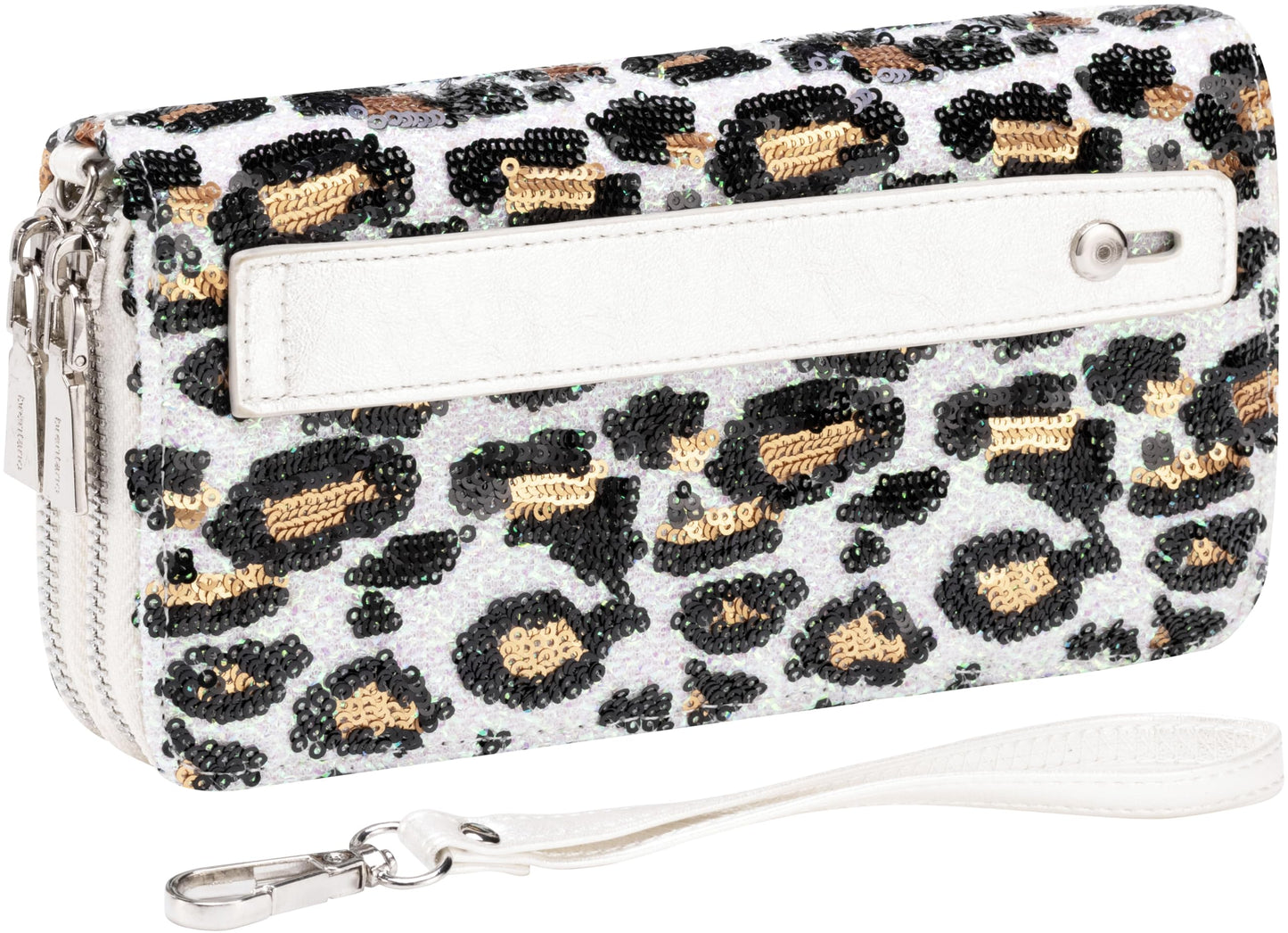 HOTB BRENTANO Vegan Leather Double Zipper Pocket Wallet with Grip Hand Strap (BLUE GLITTER)