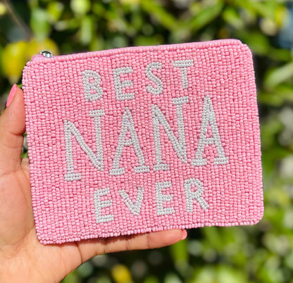 HOTBest Nana Ever Beaded Coin Purse Pouch Pink Beaded Pouch Purse Gift for Grandma Mother's Day Gift Small Wallet Nana Gifts