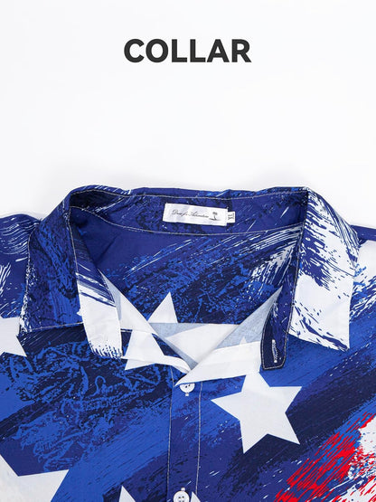 HOTYoimira 4th of July Shirts for Men,Patriotic Grunge Concept USA Flag Button-Down Casual Short Sleeve Hawaiian Shirts for Men
