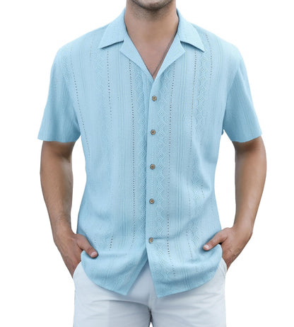 HOTDamipow Mens Casual Button Down Shirts Short Sleeve Fashion Vacation Beach Shirts