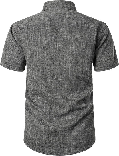 HOTPARKLEES Mens Wrinkle Free Short Sleeve Button Down Shirts Texture Linen Shirts Casual Vacation Beach Summer Tops