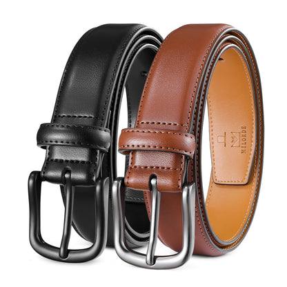 HOTMILORDE Men's Leather Dress Belt 2Pack, Handmade, Genuine Leather, Fashion & Classic Designs for Work Business and Casual