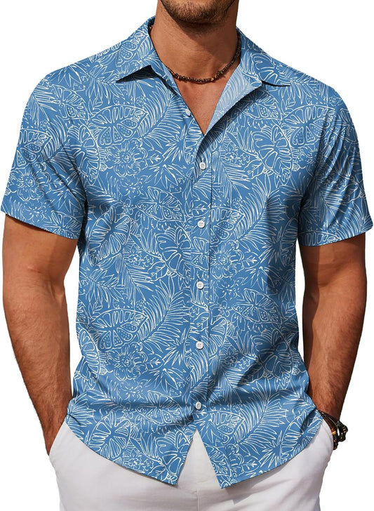 HOTCOOFANDY Mens Hawaiian Shirts Short Sleeve Button Down Aloha Shirt Casual Beach Clothes