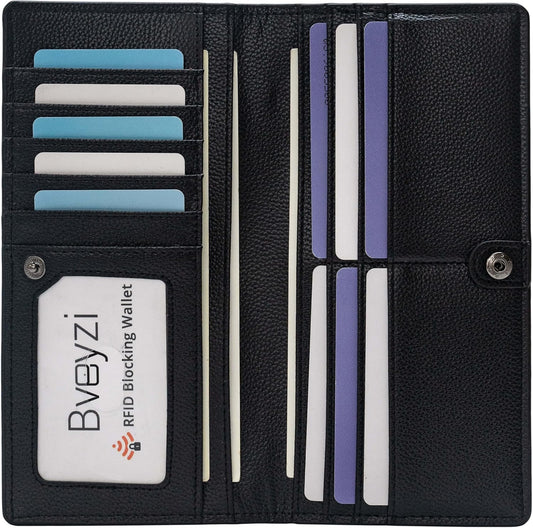 HOTBveyzi Ultra Slim Thin Leather RFID Blocking Credit Card Holder Bifold Clutch Wallets for Women