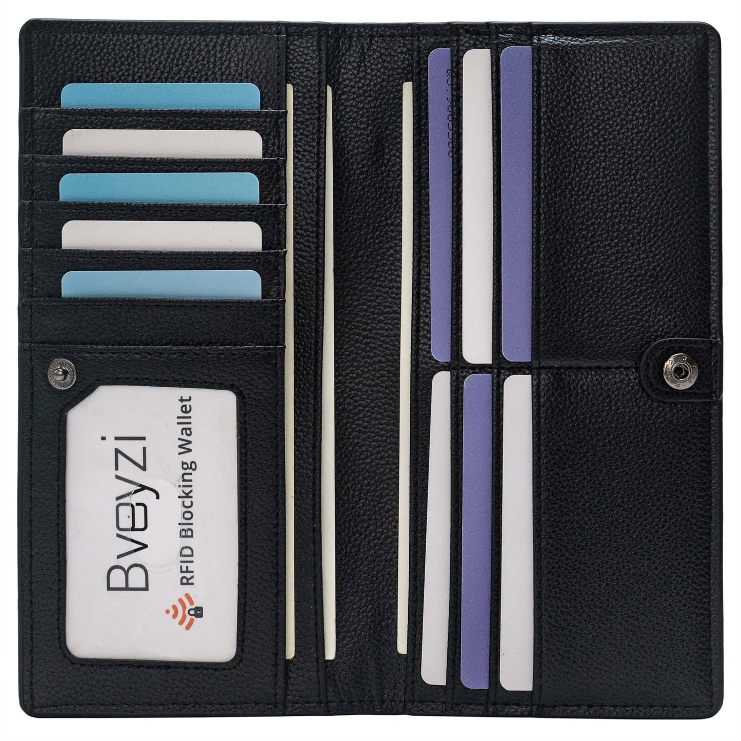 HOTBveyzi Ultra Slim Thin Leather RFID Blocking Credit Card Holder Bifold Clutch Wallets for Women