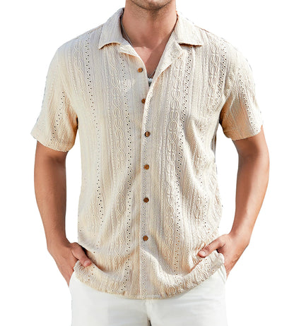 HOTDamipow Mens Casual Button Down Shirts Short Sleeve Fashion Vacation Beach Shirts