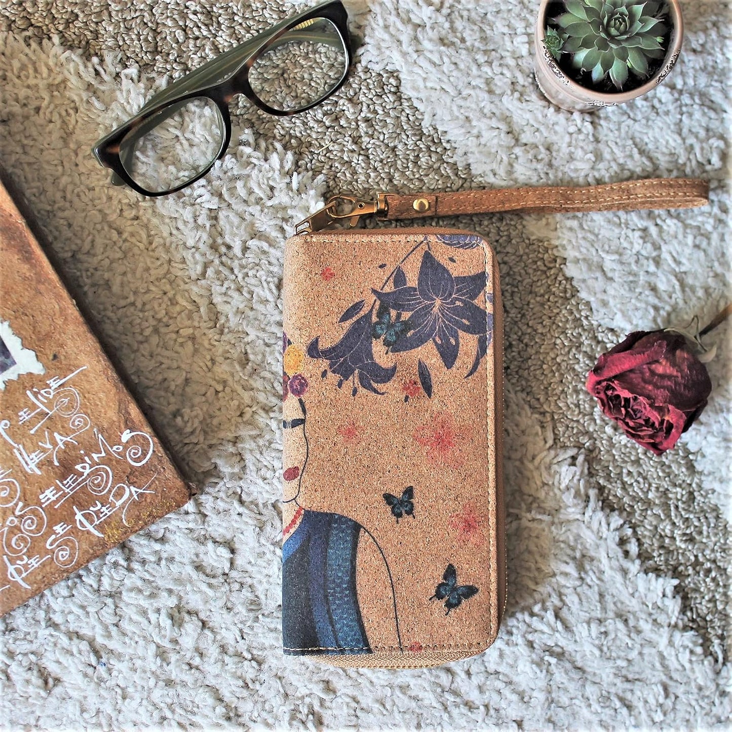 HOTFrida Kahlo Cork Vegan Wristlet Wallet Mexican Art Design
