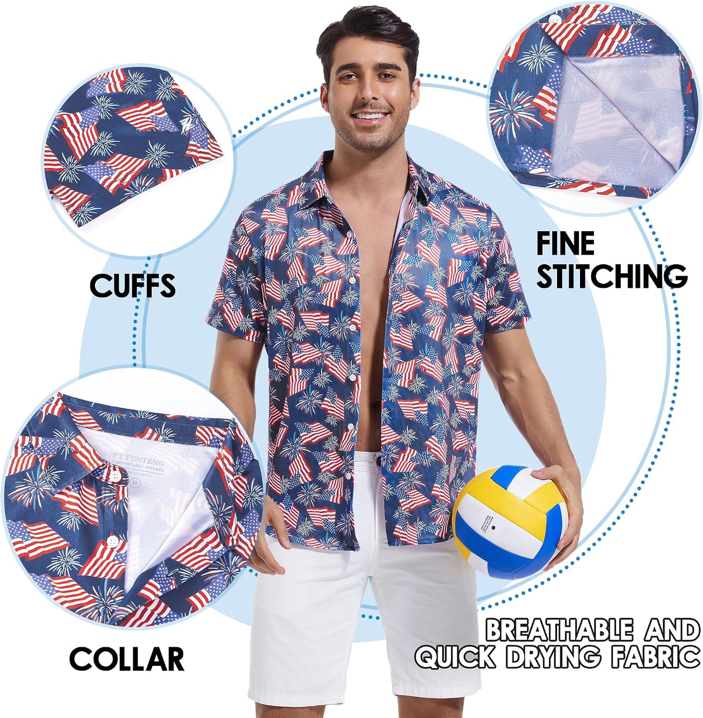 HOTFT FENTENG Mens Hawaiian Shirts Regular Fit Short Sleeve Casual Button Down Summer Tropical Beach Shirts