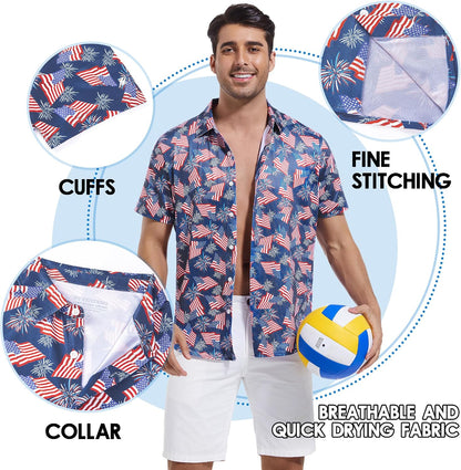 HOTFT FENTENG Mens Hawaiian Shirts Regular Fit Short Sleeve Casual Button Down Summer Tropical Beach Shirts