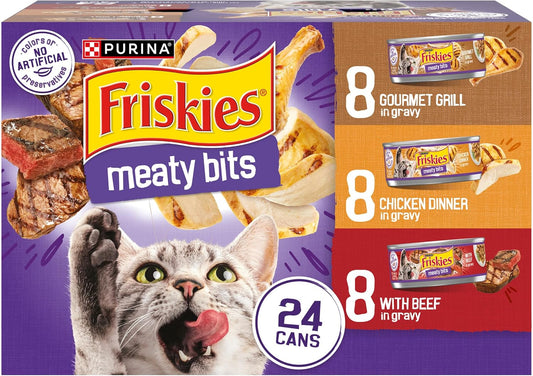 HOTPurina Friskies Gravy Wet Cat Food Variety Pack, Meaty Bits - (Pack of 24) 5.5 oz. Cans