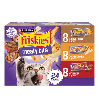 HOTPurina Friskies Gravy Wet Cat Food Variety Pack, Meaty Bits - (Pack of 24) 5.5 oz. Cans