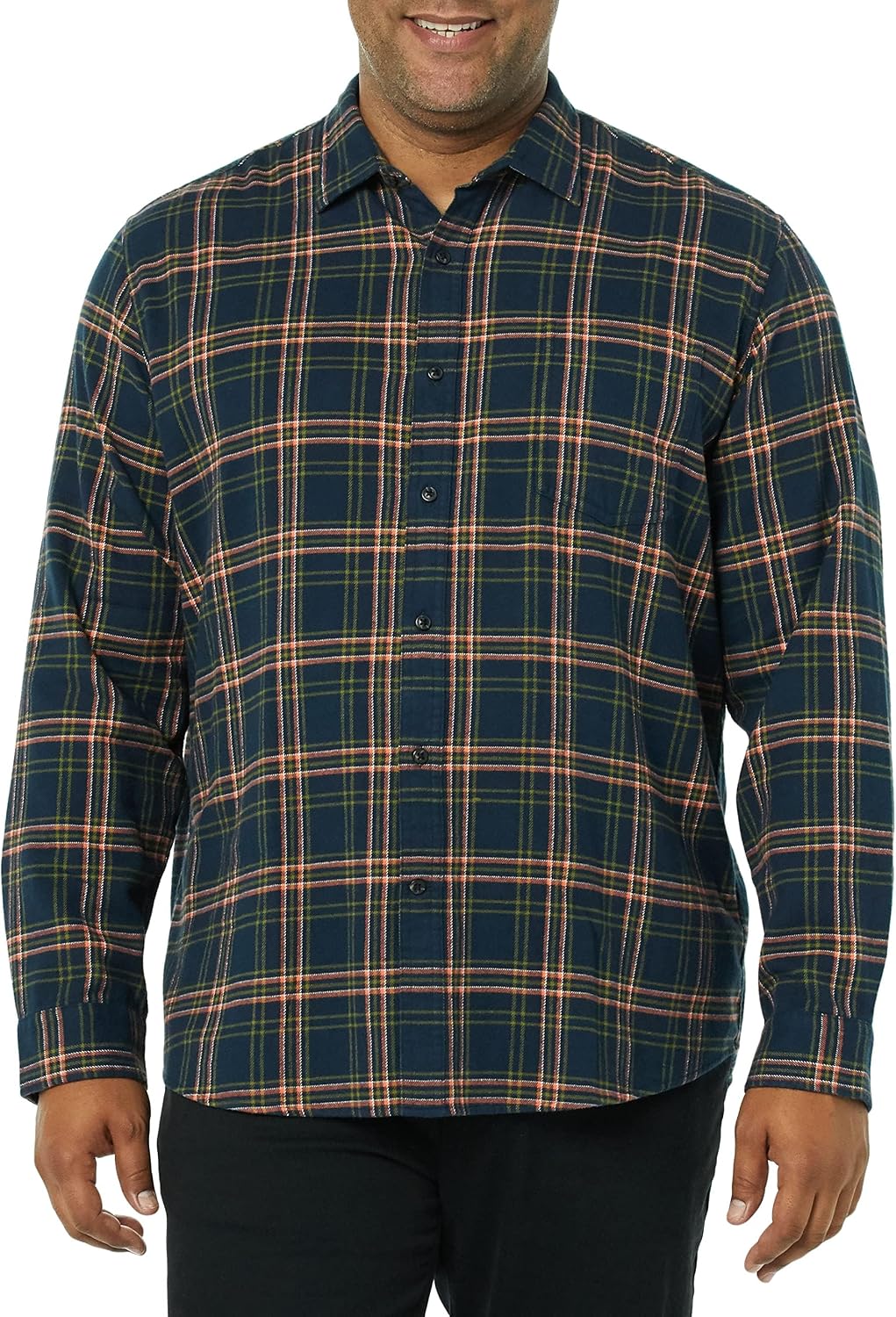 HOTAmazon Essentials Men's Regular Fit Long-Sleeve Flannel Shirt, Soft Brushed Cotton, Lightweight yet Warm