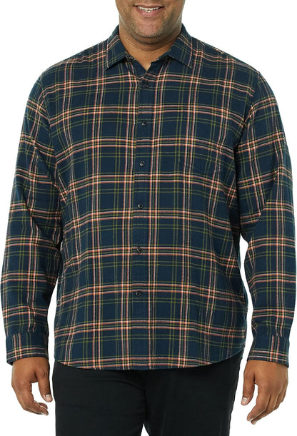 HOTAmazon Essentials Men's Regular Fit Long-Sleeve Flannel Shirt, Soft Brushed Cotton, Lightweight yet Warm