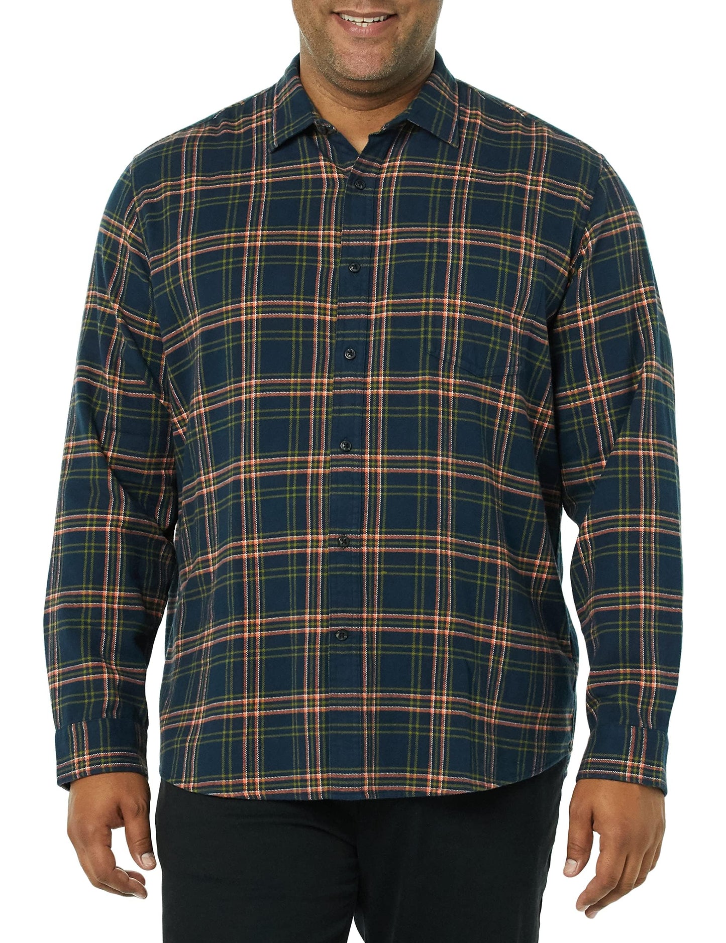 HOTAmazon Essentials Men's Regular Fit Long-Sleeve Flannel Shirt, Soft Brushed Cotton, Lightweight yet Warm