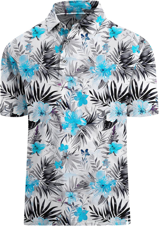 HOTHodaweisolp Golf Shirts for Men Dry Fit Print Moisture Wicking Performance Short Sleeve Polo Shirt