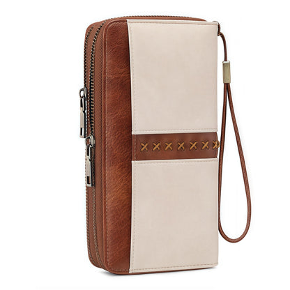 HOTLarge Capacity Women's Leather Wallet - RFID Blocking Double Zipper Around Wristlet Clutch Credit Card Holder