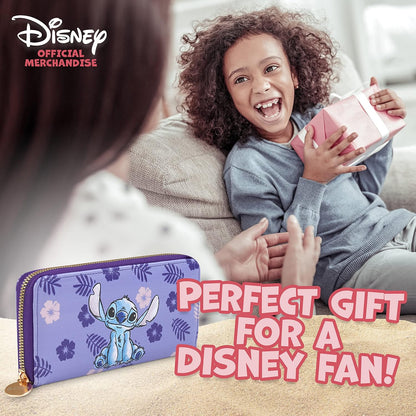 HOTDisney Stitch Women's Wallet, Teenager and Girl, Women's Coin Purse and Zip Card Holder, Purple Stitch, Taille unique, Modern