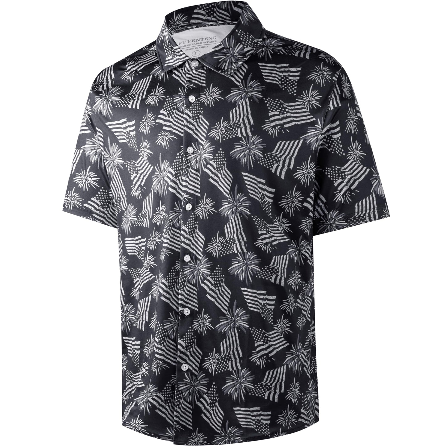 HOTFT FENTENG Mens Hawaiian Shirts Regular Fit Short Sleeve Casual Button Down Summer Tropical Beach Shirts