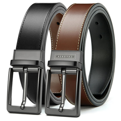 HOTCHAOREN Reversible Belt Men 1 Piece - 1.25" Leather Dress Belt - Trim to Fit for Elegant Style | 1 Belt, 2 Colors, Double-Sided Reversible, Premium Genuine Leather, Trim to Fit