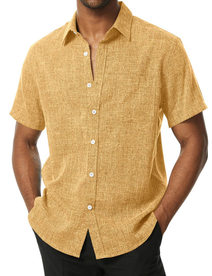 HOTPARKLEES Mens Wrinkle Free Short Sleeve Button Down Shirts Texture Linen Shirts Casual Vacation Beach Summer Tops