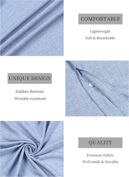 HOTMens Linen Shirts Short Sleeve Casual Shirt Button Down Summer Beach Vacation Tops Men Casual Dress Shirts Breathable