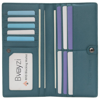 HOTBveyzi Ultra Slim Thin Leather RFID Blocking Credit Card Holder Bifold Clutch Wallets for Women