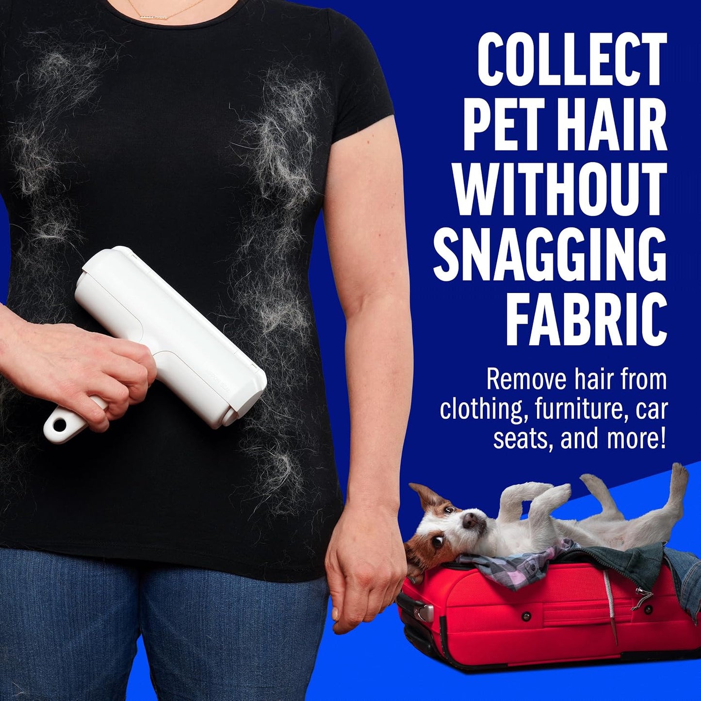HOTChomChom Roller Pet Hair Remover – Original Size Reusable Lint Roller for Cat & Dog Hair on Furniture, Couch, Carpet, Car, Rugs & Bedding – Portable, Eco-Friendly (White)