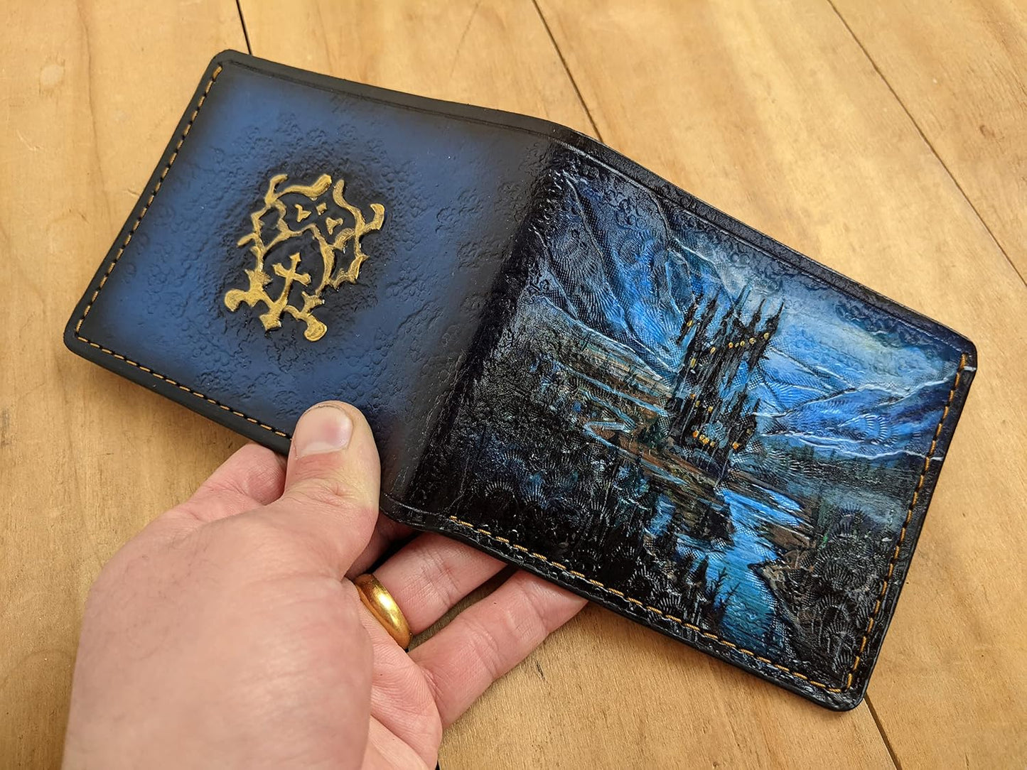 HOTAnime wallet Castlevania, Bran Castle, Men's 3D Genuine Leather Wallet, Handmade wallet, Carved wallet, Tooled wallet, Airbrush Art, Biker wallet, Custom wallet, Personalized wallet