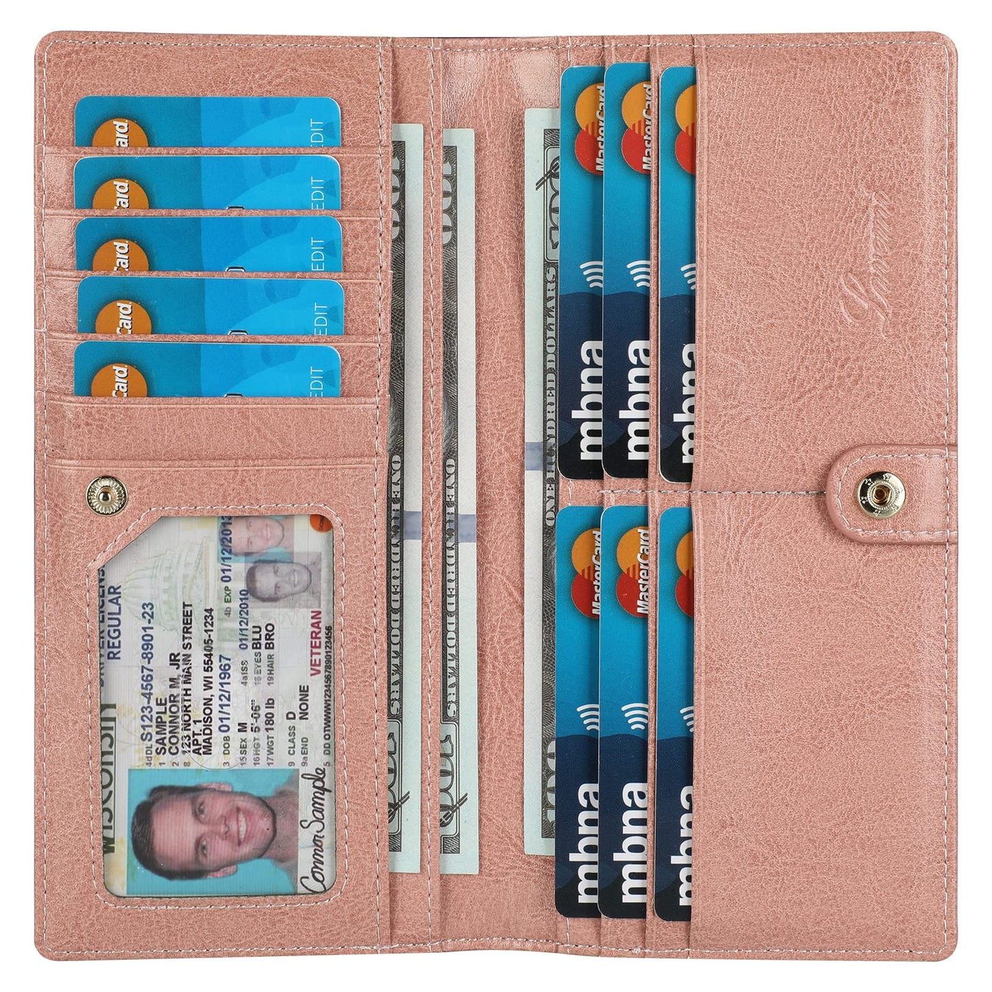 HOTLavemi Ultra Slim Thin Leather Women Wallet RFID Blocking Credit Card Holder Bifold Long Ladies Billfold