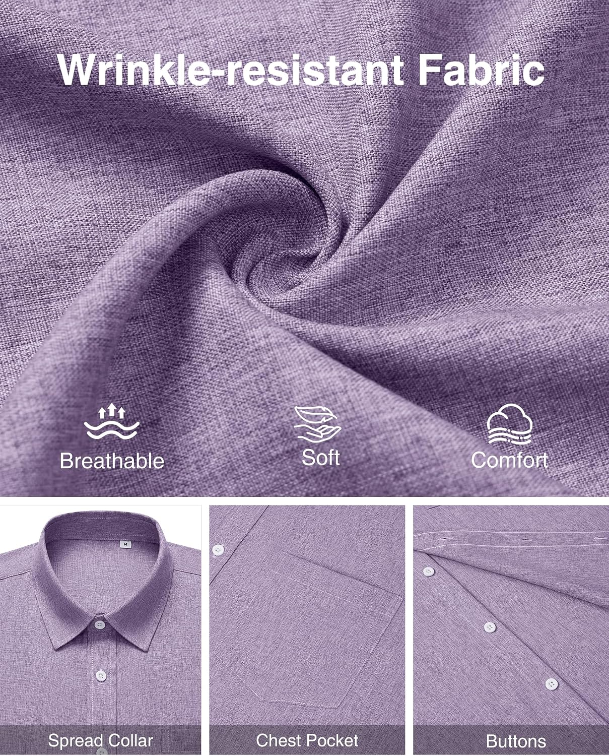 HOTMens Linen Shirt Short Sleeve Wrinkle Free Casual Untucked Button Down Shirts Beach Breathable Tops Summer