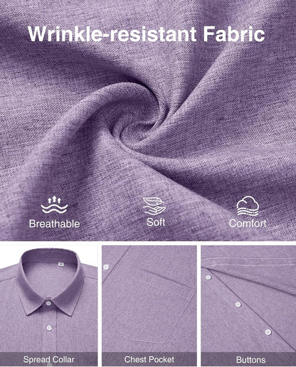 HOTMens Linen Shirt Short Sleeve Wrinkle Free Casual Untucked Button Down Shirts Beach Breathable Tops Summer
