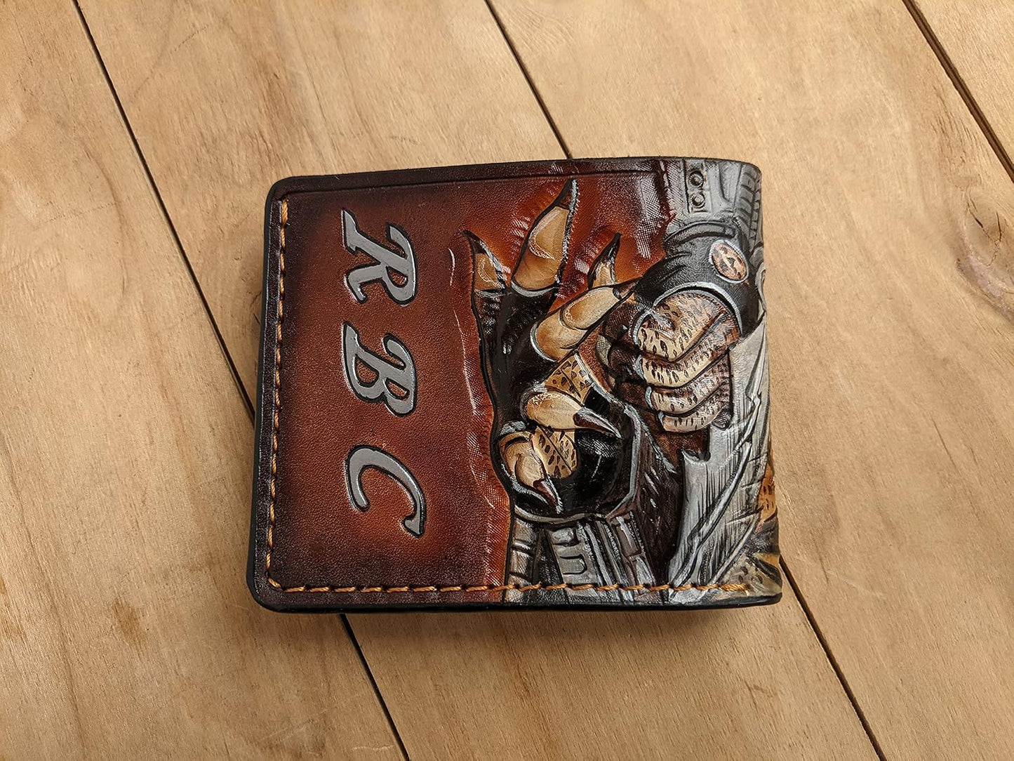 HOTMen's 3D Genuine Leather Wallet, Hand-Carved, Hand-Painted, Leather Carving, Custom wallet, Personalized wallet, Alien