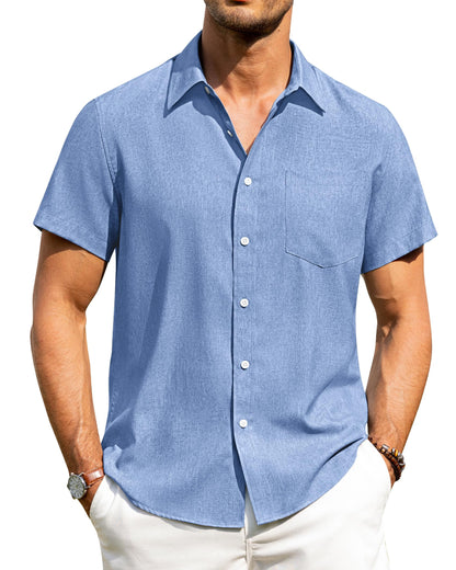 HOTAlimens & Gentle Mens Linen Shirts Short Sleeve Button Down Shirts Wrinkle Free Casual Vacation Beach Summer Tops