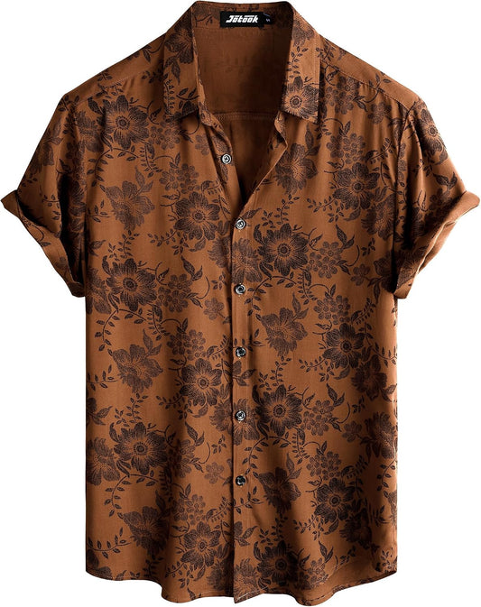 HOTJOTOOK Mens Hawaiian Shirt Short Sleeve Button Down Summer Beach Shirts | Tropical, Vacation, Aloha, Travel, Resort Wear, Cruise Essentials, Vintage, Retro, Casual Stylish, Floral, Hawaii, Button Up