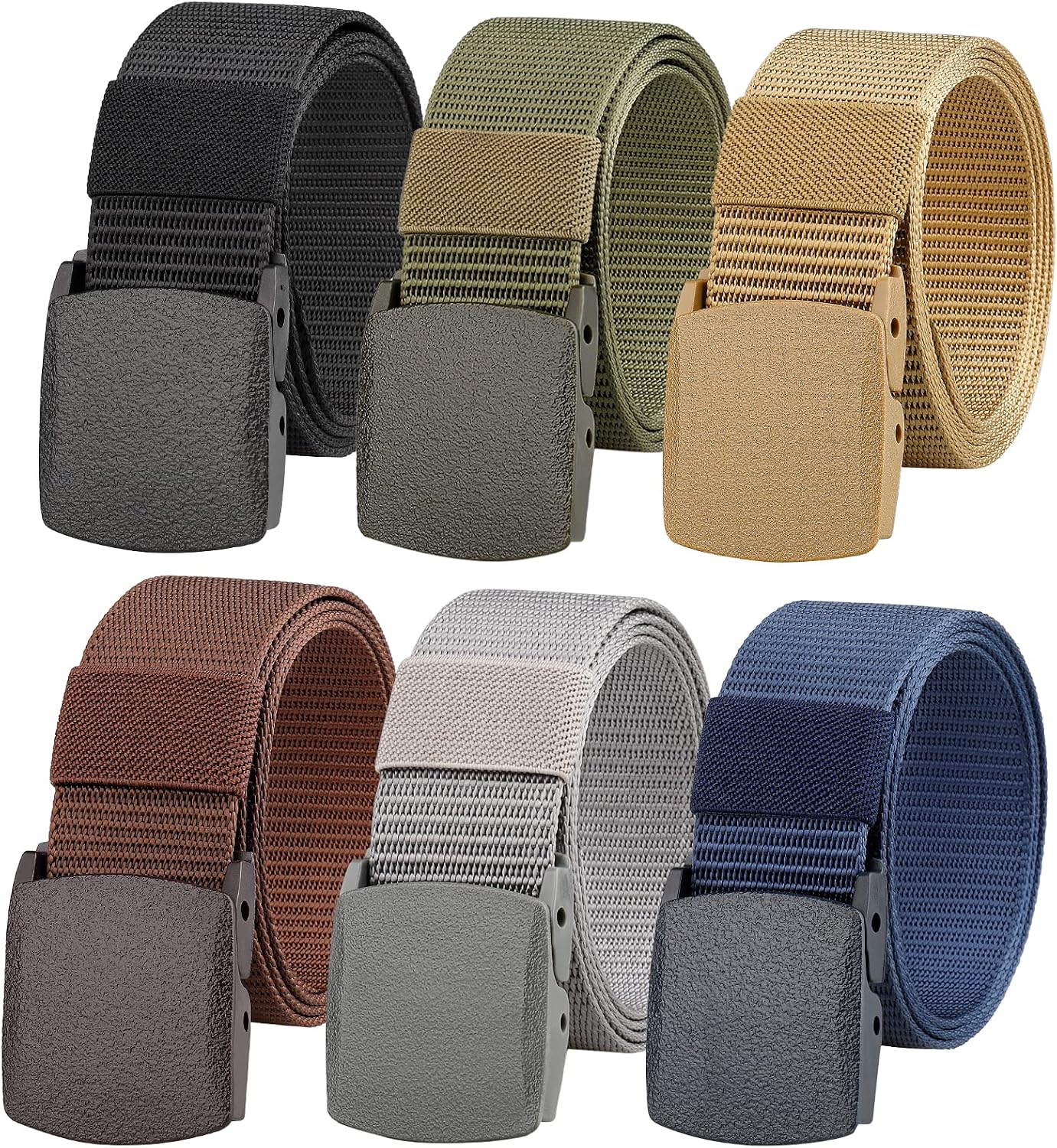 HOTGeneric 6 Pack Tactical Military Nylon Belt Plastic Buckle Metal Free Webbing Canvas Belt for Outdoors