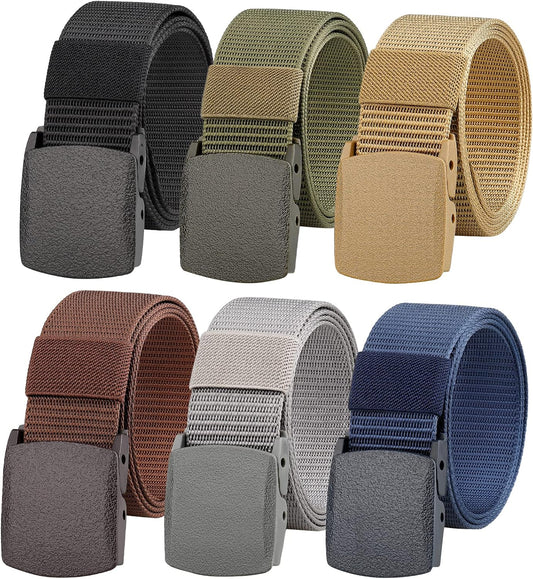 HOTGeneric 6 Pack Tactical Military Nylon Belt Plastic Buckle Metal Free Webbing Canvas Belt for Outdoors