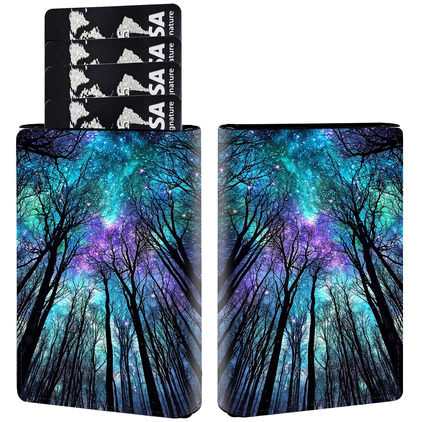 HOTPop Up Wallet Women Men with Money Slot,RFID Blocking Leather Minimalist Automatic Credit Card Holder Business Trifold Card Case-Cherry Blossoms