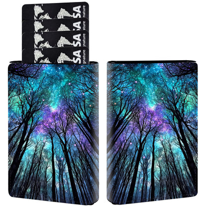 HOTPop Up Wallet Women Men with Money Slot,RFID Blocking Leather Minimalist Automatic Credit Card Holder Business Trifold Card Case-Cherry Blossoms