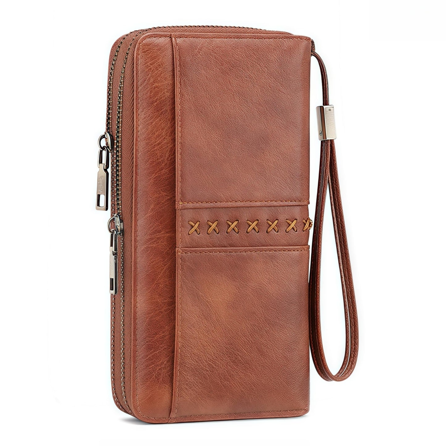 HOTLarge Capacity Women's Leather Wallet - RFID Blocking Double Zipper Around Wristlet Clutch Credit Card Holder