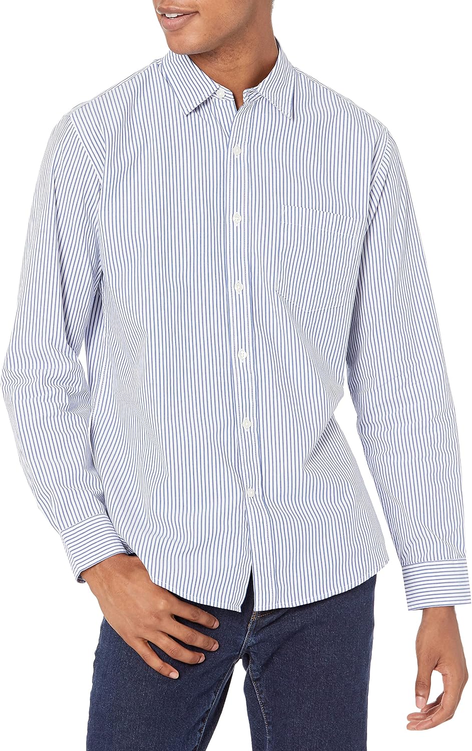 HOTAmazon Essentials Men's Regular-Fit Long-Sleeve Casual Poplin Shirt, Button Front, Business Casual, Collared