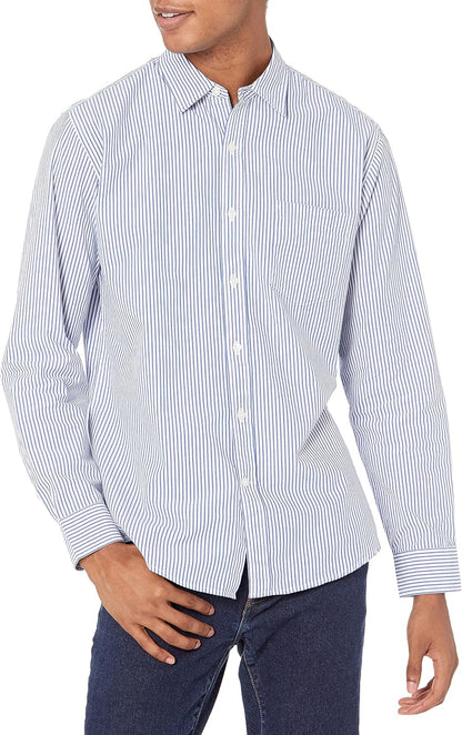 HOTAmazon Essentials Men's Regular-Fit Long-Sleeve Casual Poplin Shirt, Button Front, Business Casual, Collared