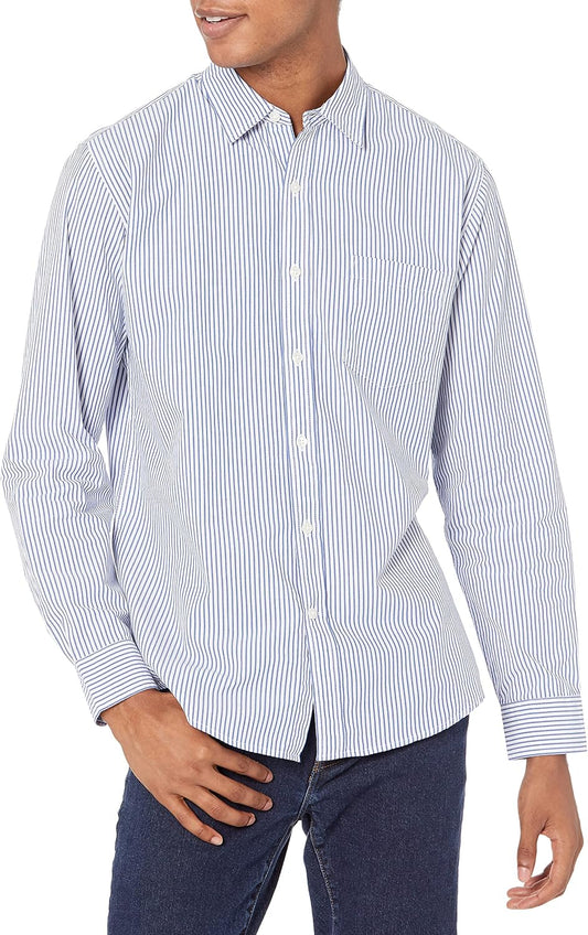 HOTAmazon Essentials Men's Regular-Fit Long-Sleeve Casual Poplin Shirt, Button Front, Business Casual, Collared