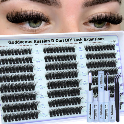 HOTGoddvenus Lash Clusters Kit Wispy Eyelash Clusters Lashes Natural DIY Lash Extension Kit 10-16mm Cluster Eyelash Extensions Kit 300pcs C Curl Individual Lashes Cluster Eyelash (No Tweezers)