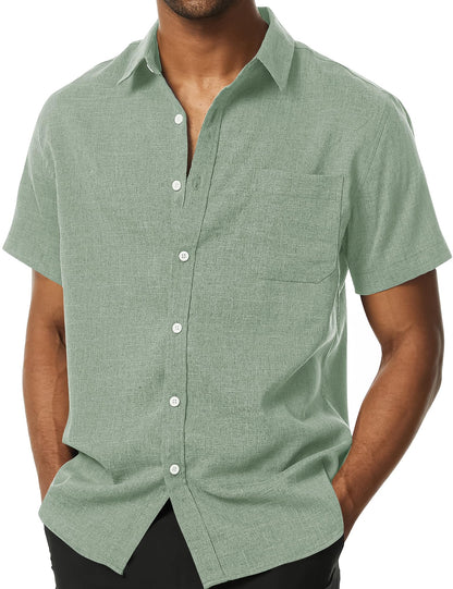 HOTPARKLEES Mens Wrinkle Free Short Sleeve Button Down Shirts Texture Linen Shirts Casual Vacation Beach Summer Tops