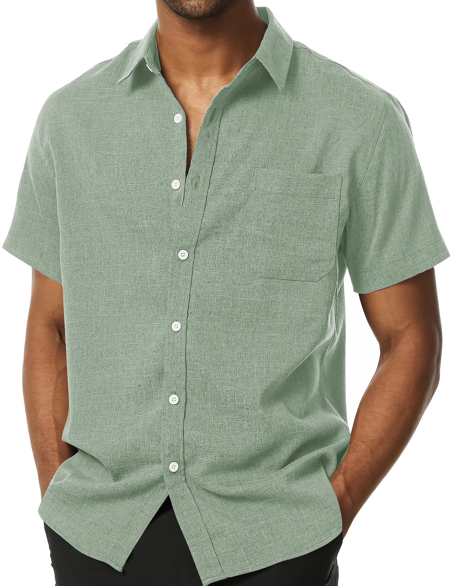 HOTPARKLEES Mens Wrinkle Free Short Sleeve Button Down Shirts Texture Linen Shirts Casual Vacation Beach Summer Tops