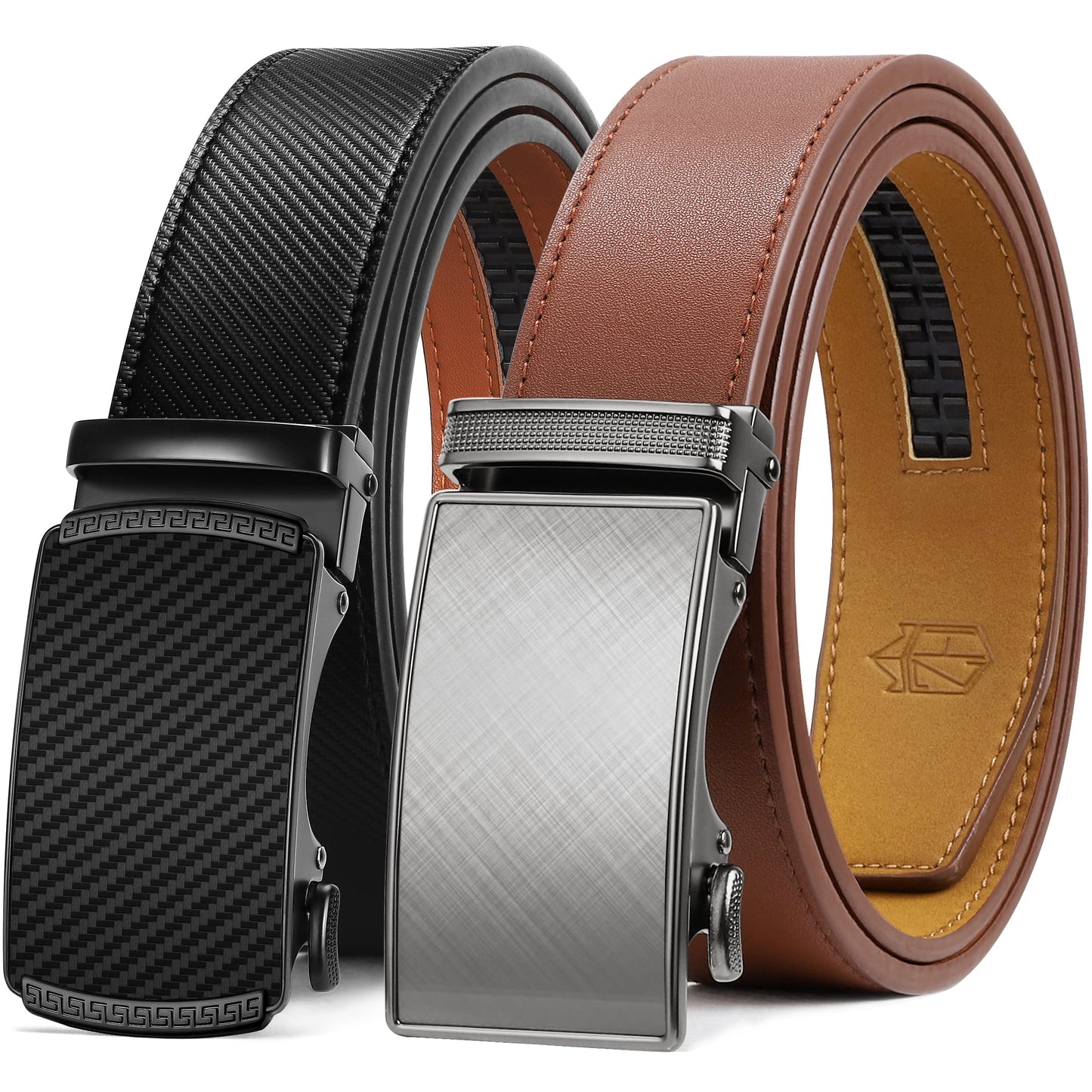 HOTZitahli Ratchet Belt for Men - 2 Packs Leather Mens belt For Gift Men Dress and Casual,Trim to Fit