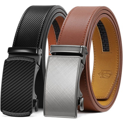 HOTZitahli Ratchet Belt for Men - 2 Packs Leather Mens belt For Gift Men Dress and Casual,Trim to Fit